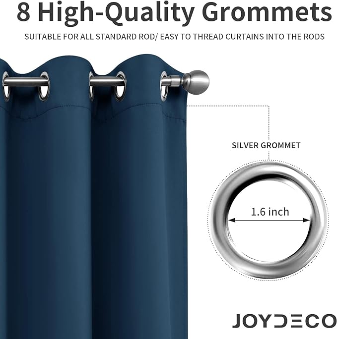 Joydeco Blackout Curtains 45 Inch Length 2 Panels Set, Thermal Insulated Long Curtains& Drapes 2 Burg, Room Darkening Grommet Drapes for Living Room Bedroom Window (W52 x L45 Inch, Navy Blue)