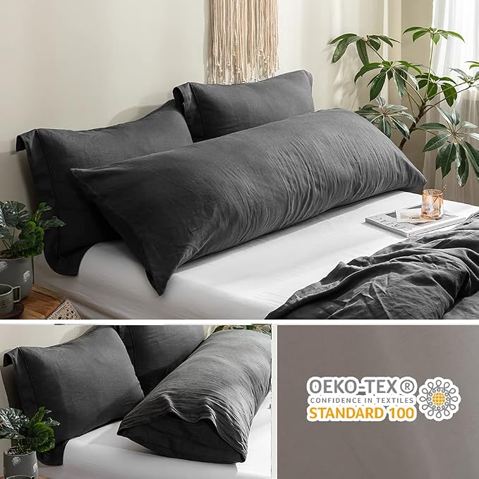 Simple&Opulence Body Pillow Cover 20" x 54",100% Pure Linen, Ultra Soft and Breathable, Body Pillowcase with Envelope Closure for Adults(Dark Grey)