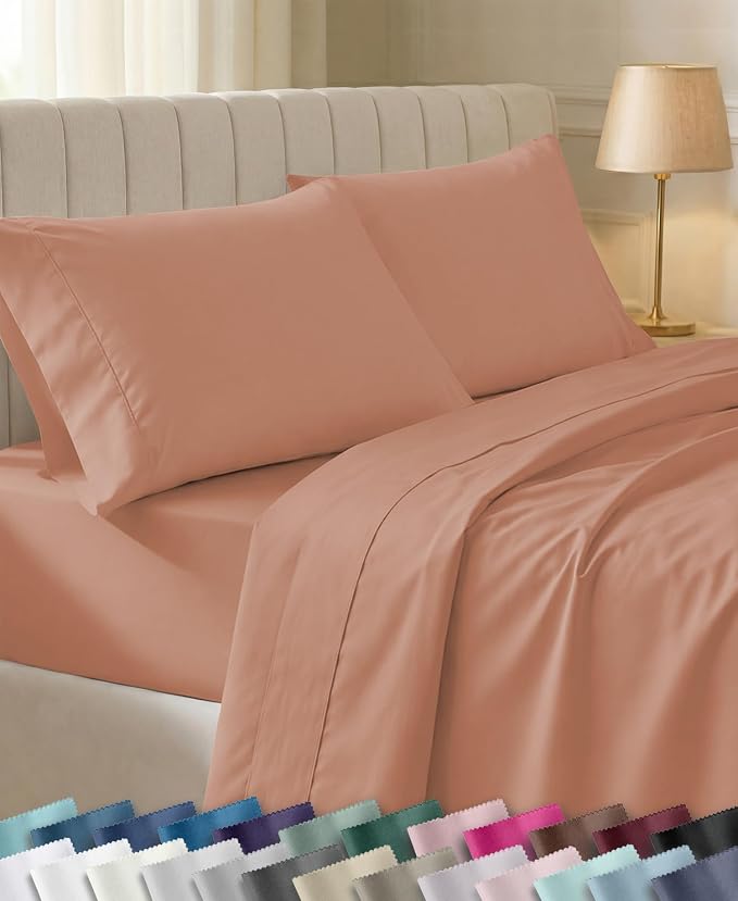 California Design Den Soft 100% Cotton Sateen Queen Sheets Set, Fresh Clay | 400 Thread Count Backed by Good Housekeeping Seal, 16" Deep Pocket, All-Around Elastic, Durable, Easy Care