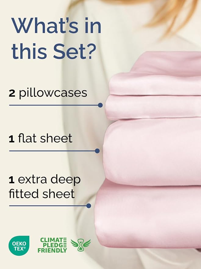 Extra Deep King Sheet Set - 4 Piece Breathable & Cooling - Lavender Pink | Easily Fits 18 to 24 inch Mattress - Ultra Soft, Wrinkle & Fade Free with Extra Deep Pockets - Comfy Hotel Luxury Bedding