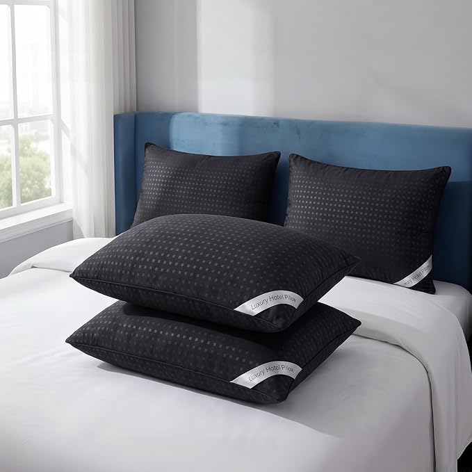 HIMOON Bed Pillows for Sleeping Set of 4,Standard Size Cooling Pillows 4 Pack,Top-end Microfiber Cover for Side Stomach Back Sleepers,Black