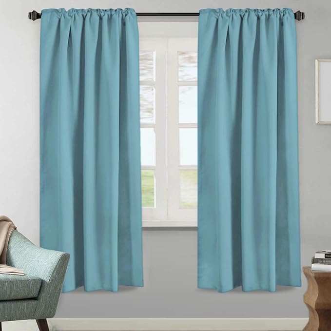 H.VERSAILTEX Blackout Curtains Thermal Insulated Window Treatment Panels Room Darkening Blackout Drapes for Living Room Back Tab/Rod Pocket Bedroom Draperies, 52 x 72 Inch, Aqua, 2 Panels