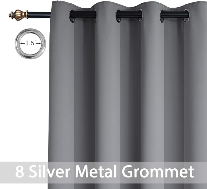 Yakamok Grey Room Darkening Curtains 52x108 inch Gray Grommet-Living Room | 2 panels,blackout window treatment,thermal insulated,light blocking drapes,privacy protection,bedroom study dining room