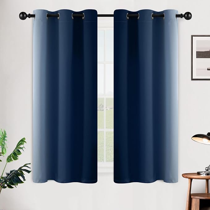 SimpleHome Ombre Blue to Grey White Curtains for Living Room 42Wx54L | Room Darkening Curtains for Bedroom,Gradient Light Blocking Curtain,Thermal Insulated Grommet Window Drapes,2 Panels,54 Inch