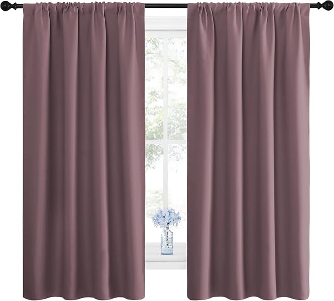 NICETOWN Dry Rose Blackout Curtains for Living Room 42" w x 63" L 2 Panels | Darkening Window Panels Easy-Care Solid Thermal Insulated Draperies Drapes for Daughter Room Bedroom, Light Blocking Decor