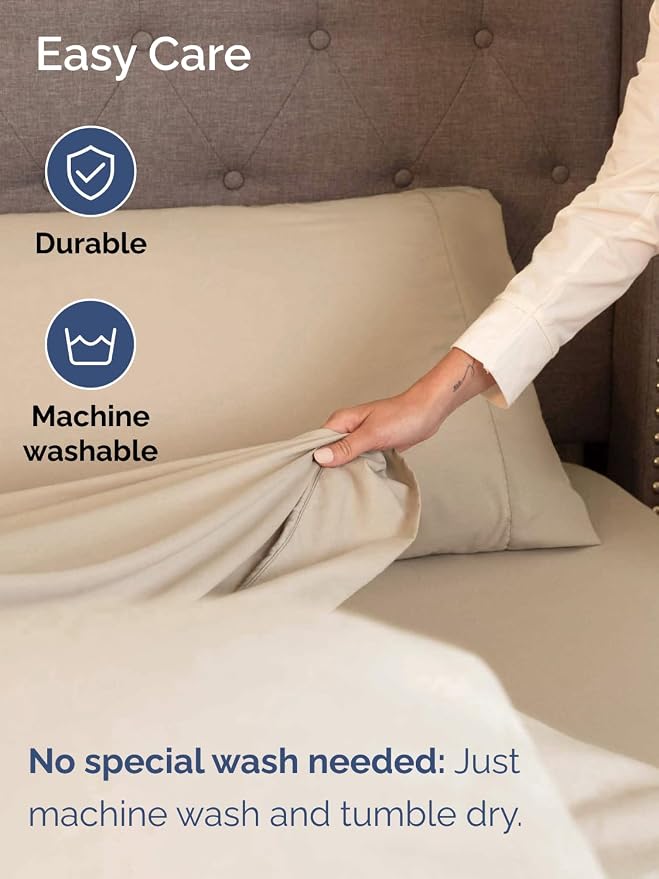 Extra Deep Split King Sheet Set - 5 Piece Breathable Cooling Sheets - Cream | Easily Fits 18 to 24 inch Mattress - Ultra Soft, Wrinkle & Fade Free with Extra Deep Pockets - Comfy Hotel Luxury Bedding