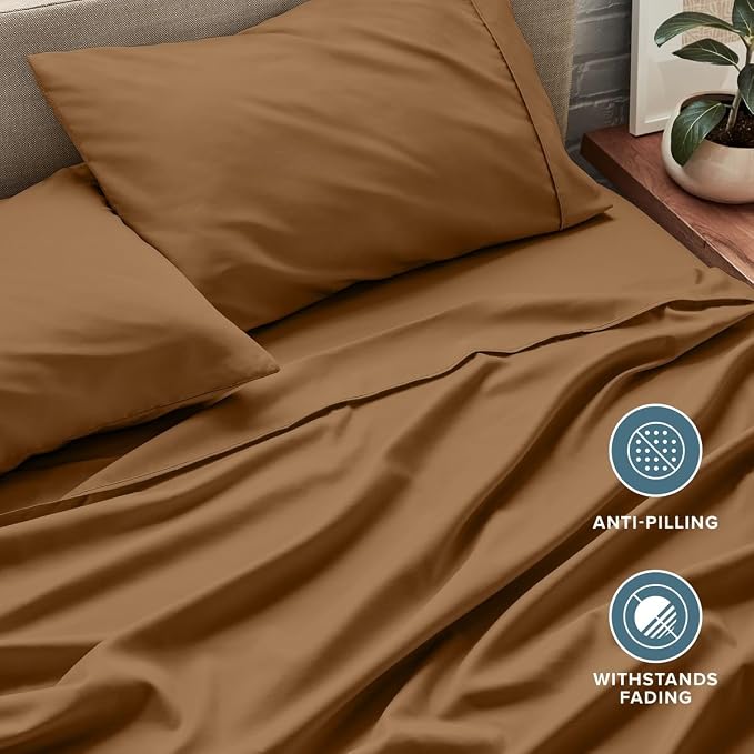 Bare Home Queen Sheet Set - 1800 Ultra-Soft (Queen, Caramel) | Deep Pockets 6 to 15 Inches, Breathable, Hypoallergenic, Hotel Luxury, Easy Fit, Soft, All-Season