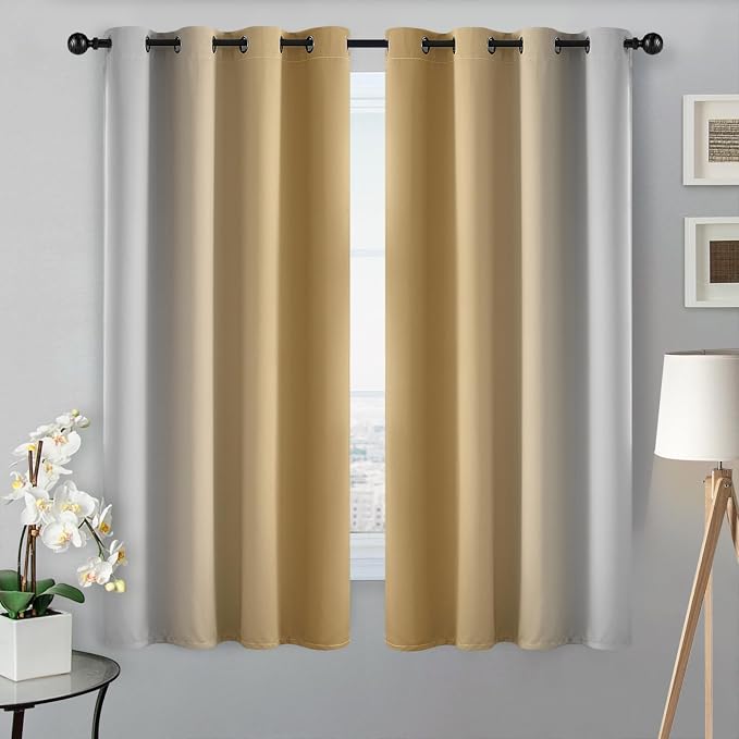 SimpleHome Ombre Beige to Grey White Curtains for Living Room 52Wx63L | Room Darkening Curtains for Bedroom,Gradient Light Blocking Curtain,Thermal Insulated Grommet Window Drapes,2 Panels,63 Inch