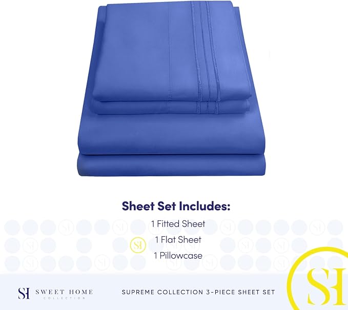 Twin XL Sheets - Breathable Luxury Sheets with Full Elastic & Secure Corner Straps Built In - 1800 Supreme Collection Extra Soft Deep Pocket Bedding Set, Sheet Set, Twin XL, Royal Blue