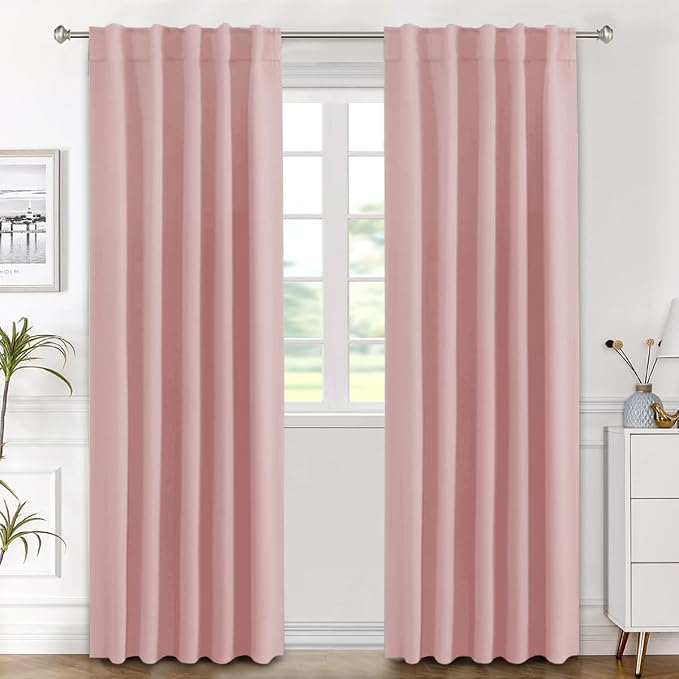 H.VERSAILTEX Blackout Curtains Thermal Insulated Window Treatment Panels Room Darkening Blackout Drapes for Living Room Back Tab/Rod Pocket Bedroom Draperies (2 Panels, Baby Pink, 42 x 84 Inch)