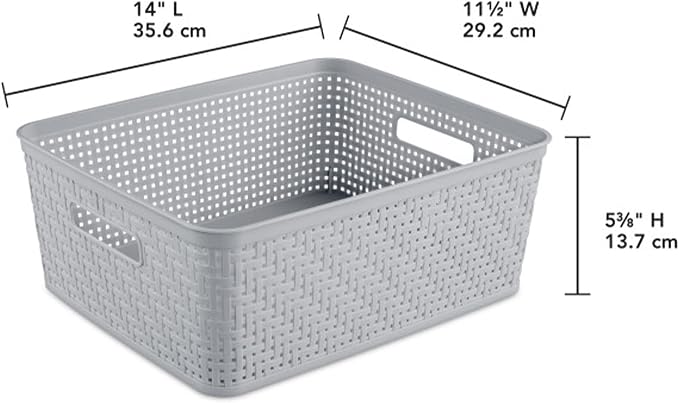 Sterilite 24 Pack Plastic Storage Bin Organization Containers, Short Baskets, Cement