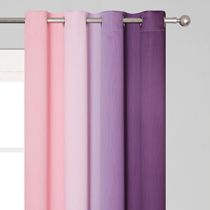 Pink and Purple Ombre Blackout Curtains for Girls Bedroom 54 Inches Long | Estelar Textiler Kids Living Room Curtains,Light Blocking,Thermal Insulated Noise Reducing Grommet Drapes,52Wx54L,2 Panels
