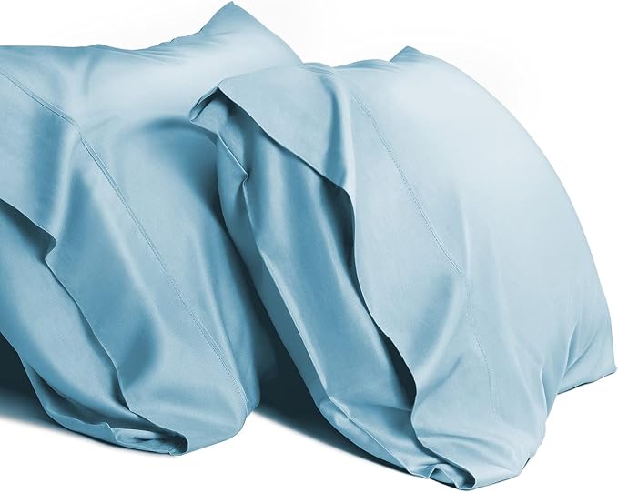 WishSmile Cooling Queen Pillowcases Set of 2 Breathable Cool Silky Soft Rayon Derived from Bamboo Fabric, Moisture Wicking for Hot Sleepers, Hair and Skin Friendly, Light Blue, 2 Pack, 20x30IN