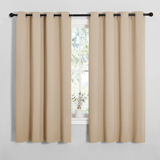 NICETOWN Biscotti Beige Blackout Curtains for Bedroom 55" x 57" 2 Panels | Thermal Insulated Grommet Top Draperies Drapes for Basement, Light Blocking Noise Reducing Room Darkening Window Decor
