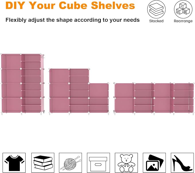 AWTATOS Closet Organizer 8 Cube Storage Shelves, Pink | Closet Storage, Clothes Organizers, Cubby Shelving for Closet Bedroom Living Room
