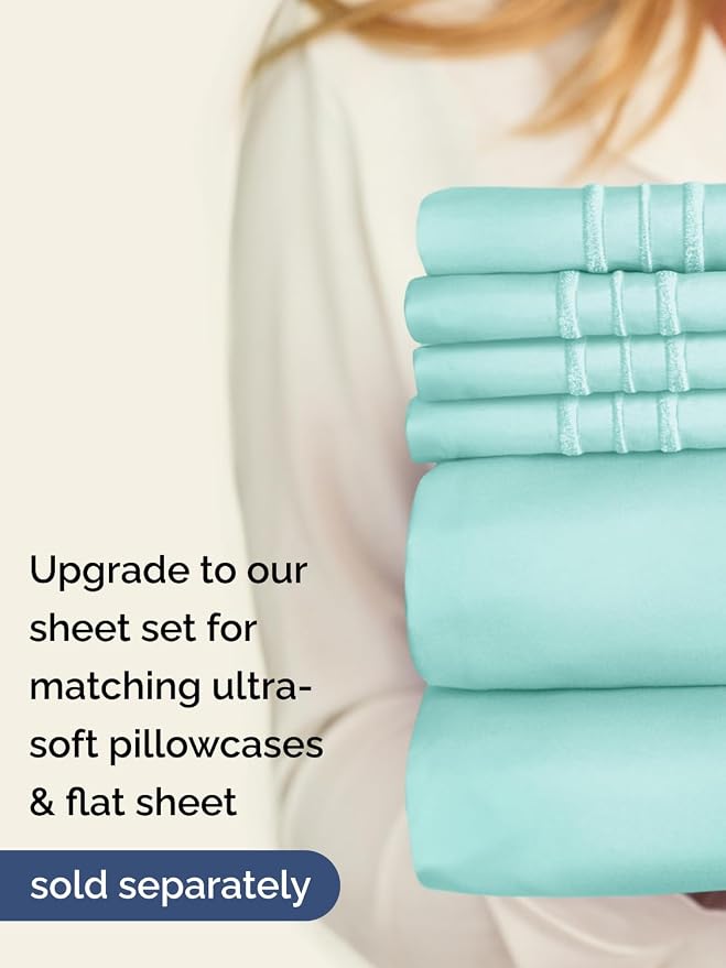 Extra Deep Full Fitted Sheet - Single Fitted Sheet Only - Spa Blue | Easily Fits 18 inch to 24 inch Mattress, Soft, Wrinkle Free, Breathable & Comfy, Extra Deep Pockets Hotel Luxury Fitted Sheet