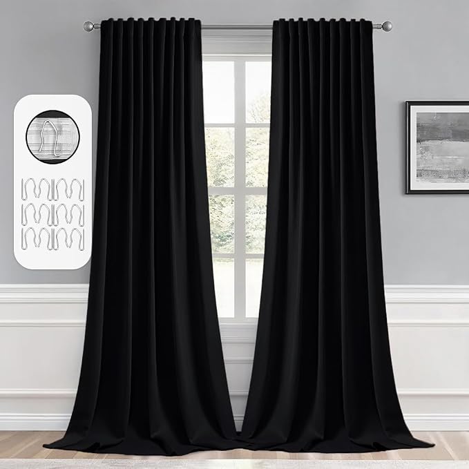 MIULEE 2 Panels Set Black Back Tab Blackout Curtains 52x96 Inch Long | Rod Pocket Pinch Pleated, Thermal Insulated, Halloween Drapes for Bedroom Living Room Darkening, Floor to Ceiling Curtains