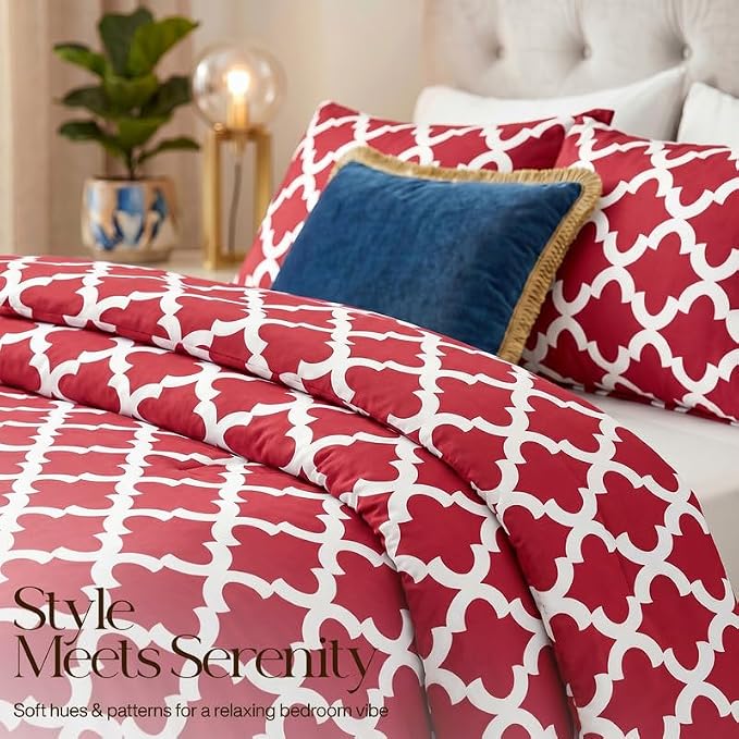 Utopia Bedding 3 Pc Queen Comforter Set, Printed Comforter, Red | Comforter Set Includes Comforter (88x88) Inches, 2 Shams (20x26) Inches. Soft Microfiber Down Alternative, Machine Washable.