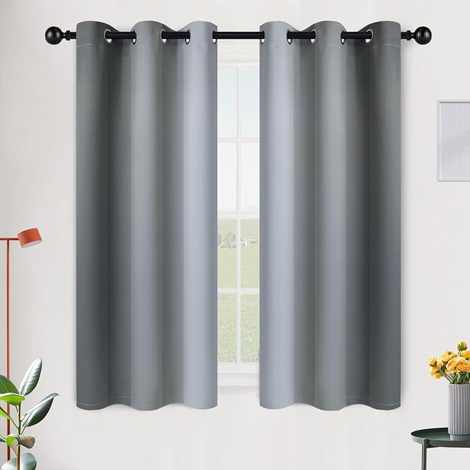 SimpleHome Ombre Grey to Grey White Curtains for Living Room 42Wx54L | Room Darkening Curtains for Bedroom,Gradient Light Blocking Curtain,Thermal Insulated Grommet Window Drapes,2 Panels,54 Inch