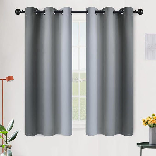 SimpleHome Ombre Grey to Grey White Curtains for Living Room 42Wx54L | Room Darkening Curtains for Bedroom,Gradient Light Blocking Curtain,Thermal Insulated Grommet Window Drapes,2 Panels,54 Inch