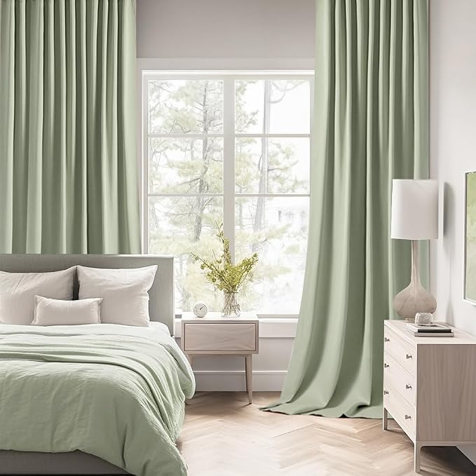 MIULEE Sage Green Back Tab Blackout Curtains 52x108 Inch Long 2 Panels Set | Rod Pocket Pinch Pleated, Thermal Insulated, Bedroom Living Room Darkening Privacy Drapes, Extra Long Light Blocking Curtains