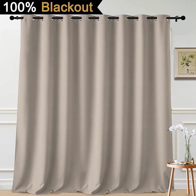 Yakamok Natural 100% Blackout Patio Door Curtain Panels W100 x L108,1 Panel | Noise Reducing Barrier Panel for Sliding Glass Door, 2 Thick Layers Heat Full Light Blocking Patio Door Drapery
