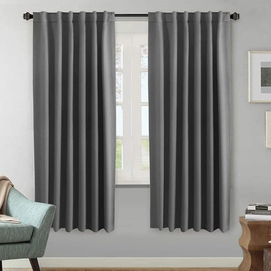 H.VERSAILTEX Blackout Curtains Thermal Insulated Window Treatment Panels Room Darkening Blackout Drapes for Living Room Back Tab/Rod Pocket Bedroom Draperies, 52 x 72 Inch, Bluish Gray, 2 Panels