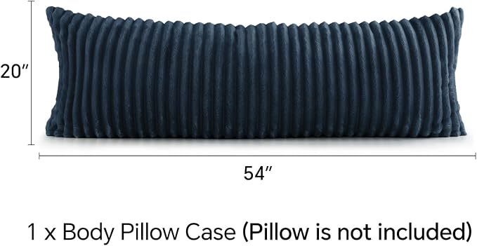 BEDELITE Fluffy Striped Body Pillow Cover with Zipper, Navy Blue, 20x54 | Ultra-soft Faux Fur with 8D Striped Texture, Comfy, Plush, and Cloud-like, Body Pillow Pillowcase for Bed Couch Room Decor