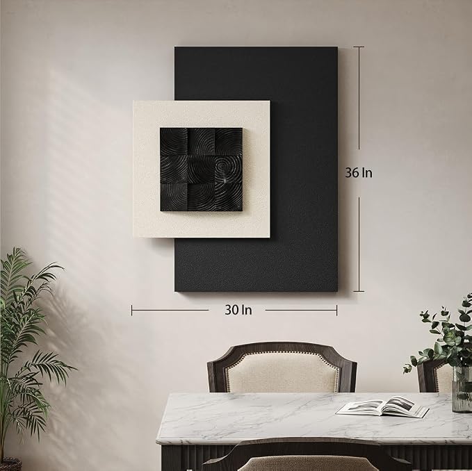 Large Wood Abstract Wall Art for Living Room, Modern 3D Artwork for Walls | Black and white textured paintings, Big woodern layered sculpture, Bedroom dining room office wall decor aesthetic