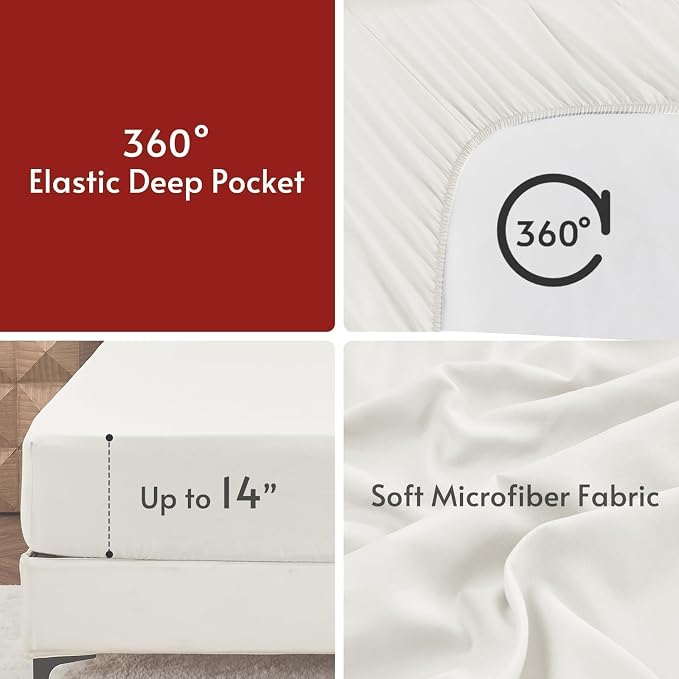 7 Pieces King Comforter Set, Reversible Bed in a Bag King Size, All Season Bedding Set with Comforter, Flat Sheet, Fitted Sheet, Pillowcases & Shams, Beige & White