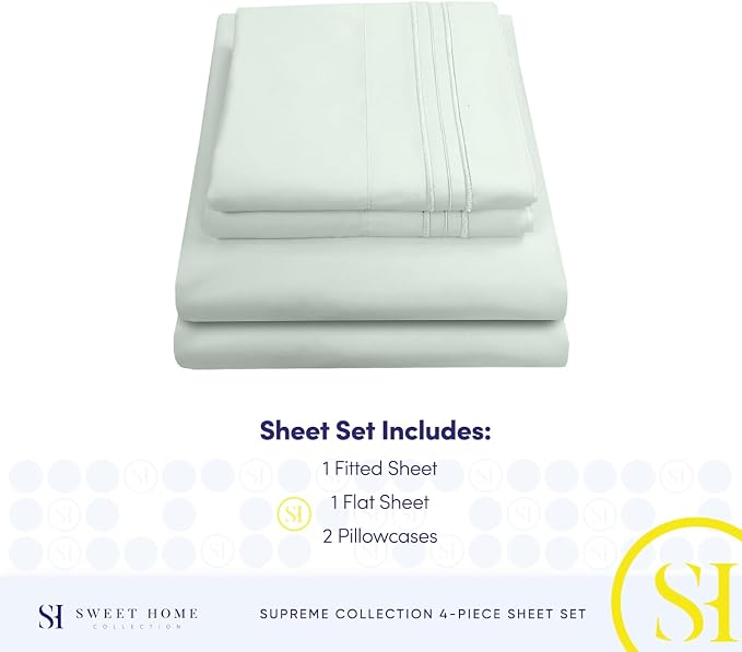 RV Queen Bed Sheets - Breathable Luxury Sheets with Full Elastic & Secure Corner Straps Built In - 1800 Supreme Collection Extra Soft Deep Pocket Bedding Set, Sheet Set, RV Short Queen, Mint