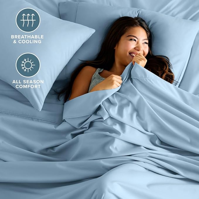 Bare Home Cal King Sheet Set - 1800 Ultra-Soft (Cal King, Light Blue) | Deep Pockets 6 to 15 Inches, Breathable, Hypoallergenic, Hotel Luxury, Easy Fit, Soft, All-Season