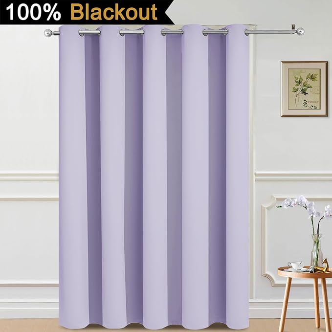 Yakamok Lilac 100% Blackout Patio Door Curtain Panels W70 x L84,1 Panel | Noise Reducing Barrier Panel for Sliding Glass Door, 2 Thick Layers Heat Full Light Blocking Patio Door Drapery