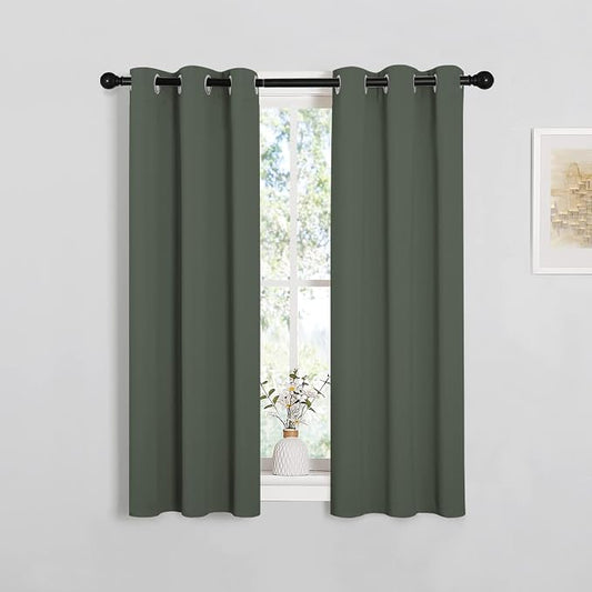 NICETOWN Dark Mallard Blackout Curtains for Kitchen 29" w x 40" L 2 Panels | Thermal Insulated Solid Grommet Top Draperies Drapes for Bedroom Small Window, Light Blocking Room Darkening Home Decor