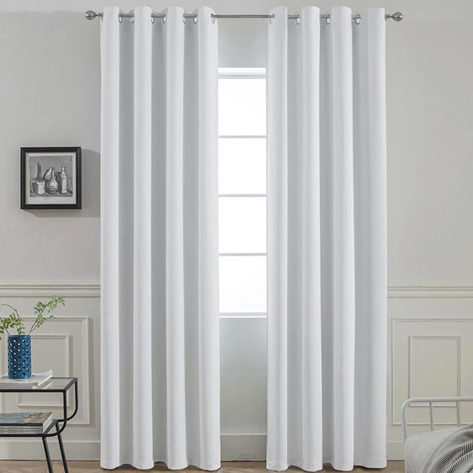 Yakamok Room Darkening Curtains 52x90 inch Greyish White-Living Room | 2 panels,grommet blackout window treatment,thermal insulated,light blocking drapes,privacy protection,bedroom dining room