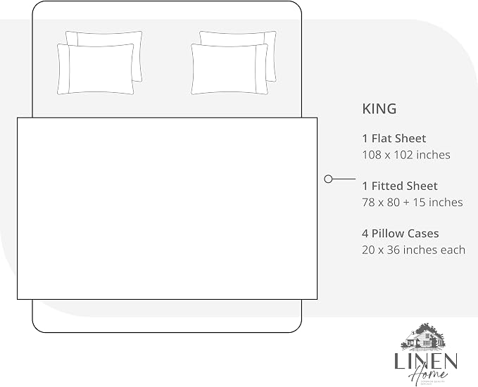 Linen Home 100% Cotton Percale Sheets King Size, Light Taupe, Deep Pocket, 6 Pieces Set- 1 Flat, 1 Fitted and 4 Pillowcases, Crisp Cool and Long Staple Strong Bed Linen