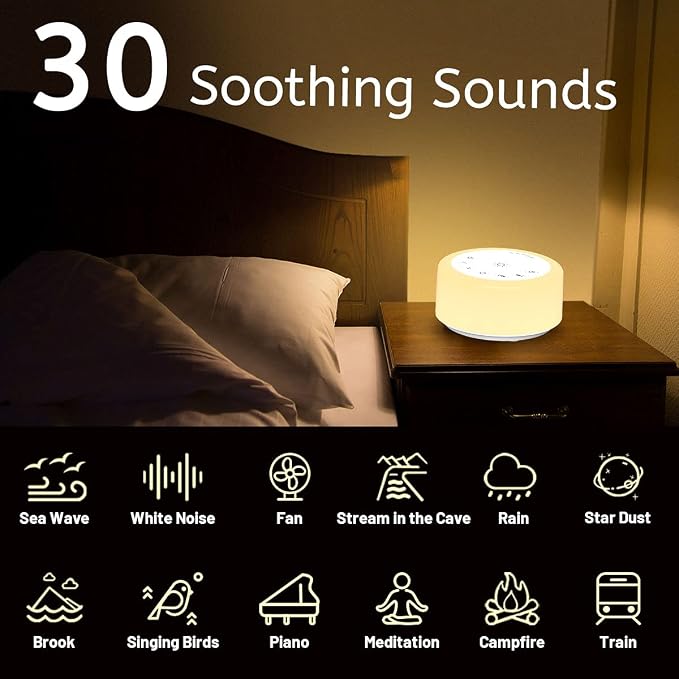 Soother Sleep Sound Machine Night Light White Noise Machine with 30 Soothing Sounds & 12 Color Night Lights for Baby Kids Adults Brown Noise Machine with Timer & Continuous Play for Home Travel Office