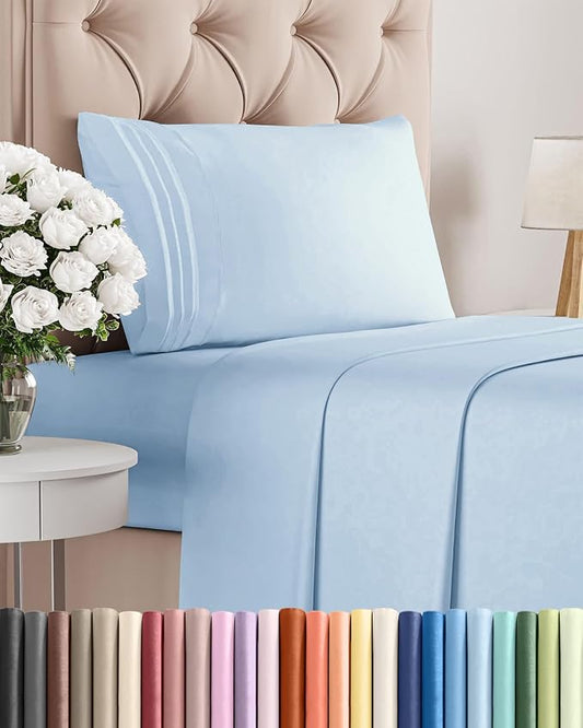 Twin Size 3 Piece Sheet Set - Breathable & Cooling Sheets - Light Blue | Hotel Luxury Bed Sheets for Women & Men, Deep Pockets, Easy-Fit, Extra Soft and Wrinkle Free Sheets, Oeko-Tex Bed Sheet Set
