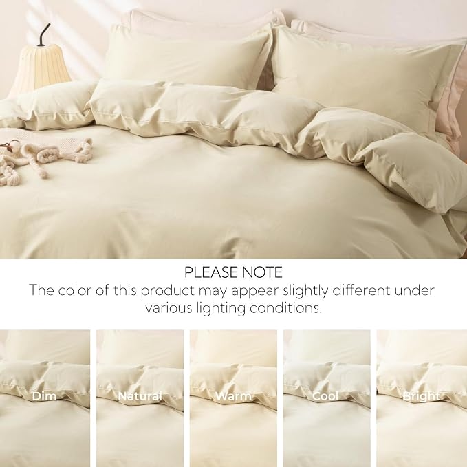 OAITE Duvet Cover Set 100% Washed Cotton Solid 3pcs | Soft,Durable,Long-staple Cotton,Hidden Zipper with 8 Interior Corner Ties,2 Pillowcases