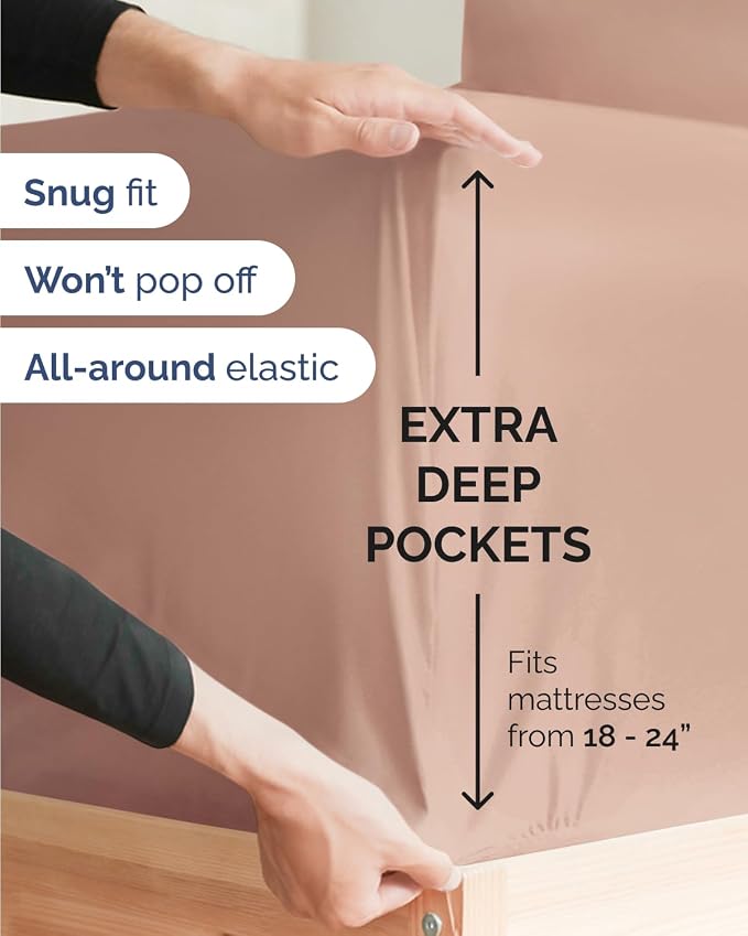 CGK Unlimited Extra Deep Flex Top Split Head King Sheet Set - 6 Piece Breathable and Cooling Sheets - Hotel Luxury Bedding for Women, Men, Kids & Teens - Easy Secure Fit - Extra Deep Pockets - Mauve