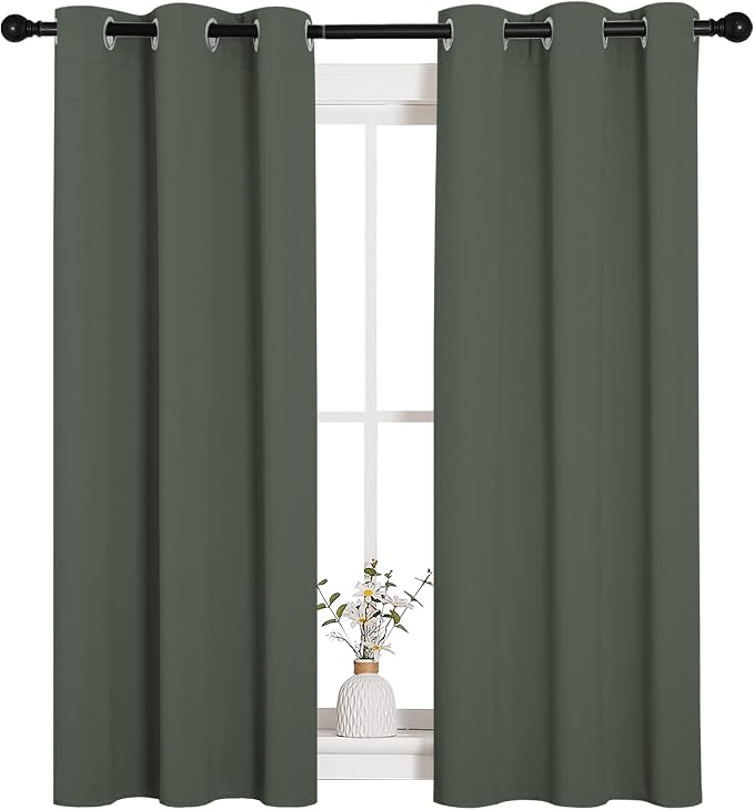 NICETOWN Dark Mallard Blackout Curtains for Kids Room 34" x 54" 2 Panels | Window Treatment Thermal Insulated Solid Grommet Drape Panels for Bedroom Living Room, Light Blocking Room Darkening Decor