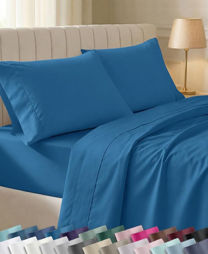 California Design Den 100% Cotton Sateen Twin XL Sheets Set, 3 Pcs | 400 Thread Count Backed by Good Housekeeping Seal, All-Around Elastic, Durable, Easy Care, OEKO-TEX certified - Cobalt Blue