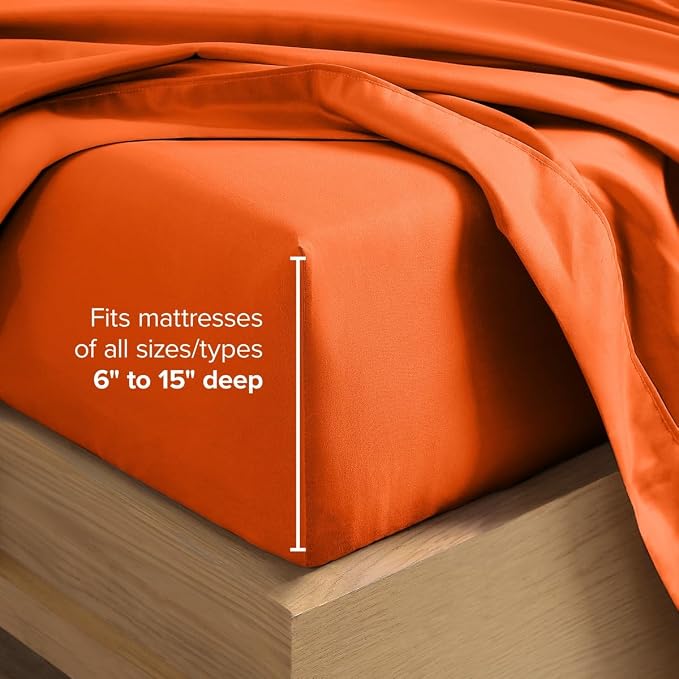 Bare Home Queen Sheet Set - 1800 Ultra-Soft (Queen, Orange) | Deep Pockets 6 to 15 Inches, Breathable, Hypoallergenic, Hotel Luxury, Easy Fit, Soft, All-Season