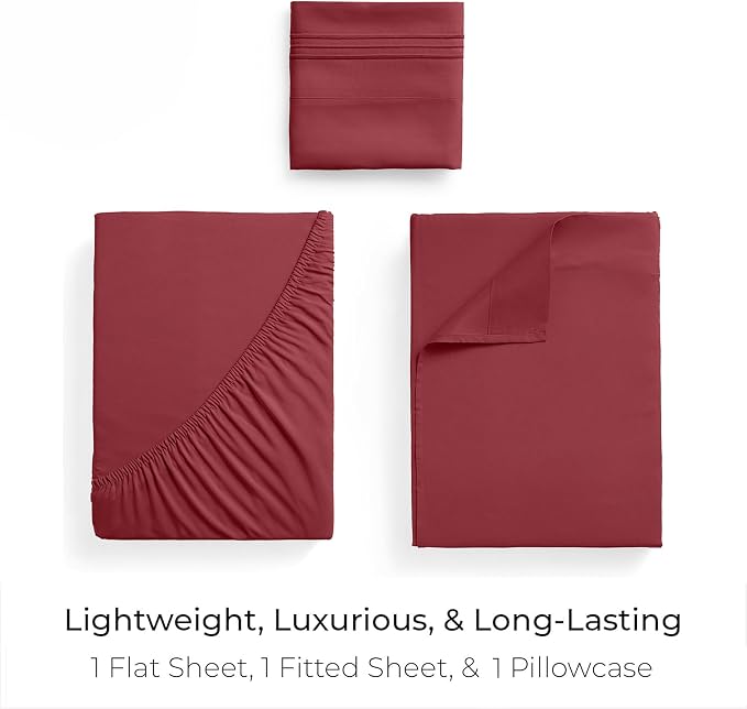 Mellanni Iconic 3-Piece, Ultra Soft Sheet Set (Twin XL, Brick Red) | 10M+ Sleepers. Lab-tested: Sleeps Cool, Stays Bright, Strong, Smooth. Good Housekeeping Best Bedding, 7 yrs running.