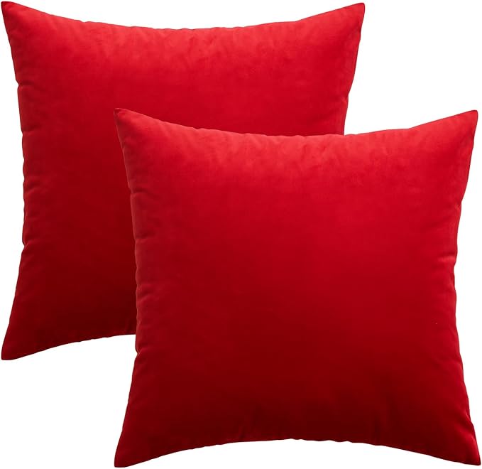 MIULEE Velvet Throw Pillow Covers 16x16 Inch Pack of 2 Bright Red | Soft Solid Small Decorative Pillow Covers, Modern Luxury Home Decor, for Couch Chair Sofa Bedroom Livingroom Car