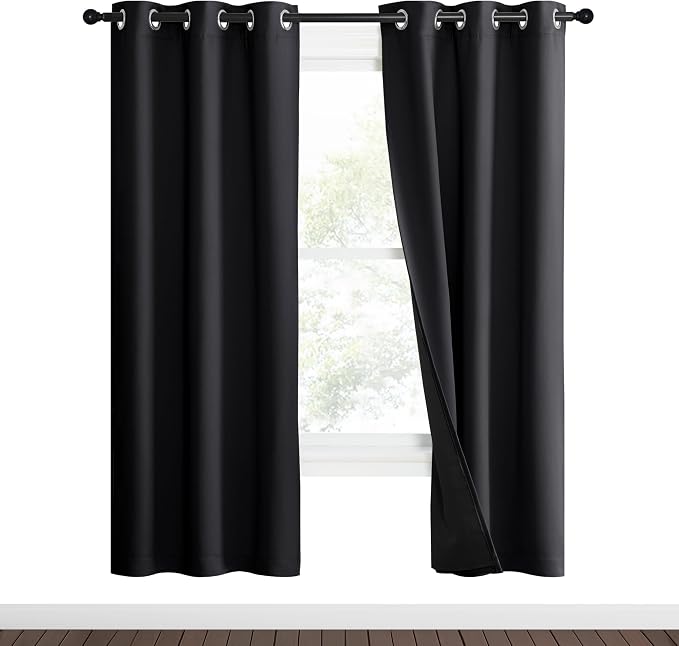 NICETOWN Black Blackout Curtains for Kitchen 37" Wide x 70" Long 2 Panels | High-End Thermal Full Room Darkening Curtains for Dining Room Hall Room , Soundproof Window Treatment Drapes Home Decor