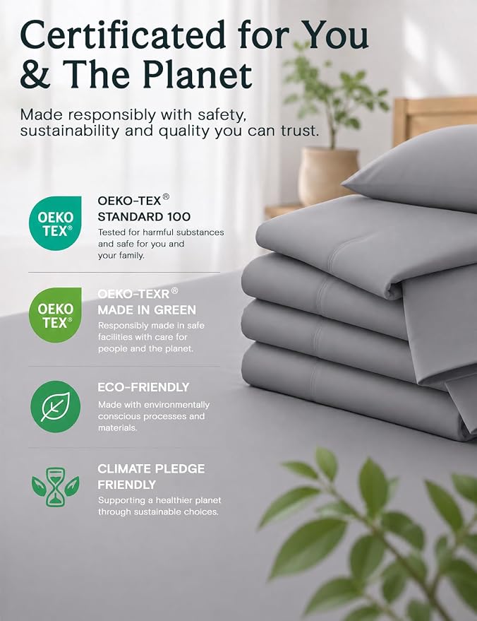 LuxClub 4 PC Queen Sheet Set, Deep Pockets Wrinkle Free Cooling Bed Sheets Hotel Bedding for Women, Men, Includes 1 Fitted Sheet, 1 Flat Sheet and 2 Pillowcases-Soft Light Grey | LuxClub Silky Fitted Sheet & Pillowcase Sets, Breathable Hotel Luxury Bed...