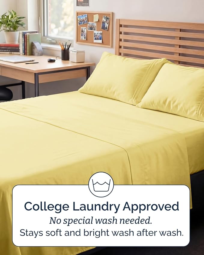 Full XL Sheets - 4 Piece Full XL Sheet Set - Breathable & Cooling - Yellow | Hotel Luxury Bedding for Women & Men with Deep Pockets, Ultra-Soft, Comfy, Easy-Fit, Wrinkle Free & Fade Resistant, Oeko-Tex
