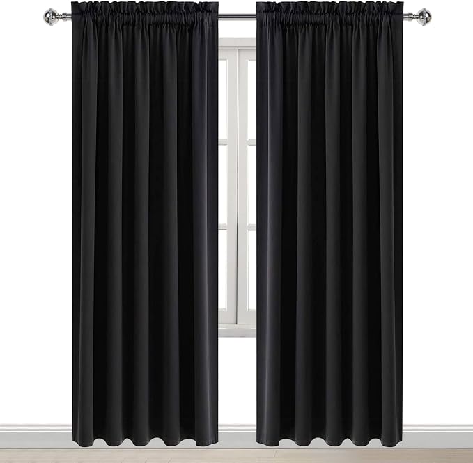 DWCN Wide Blackout Curtains for Bedroom Living Room 60 x 84 Inch Long Black | 2 Panels Set, Room Darkening, Thermal Insulated, Light Blocking, Rod Pocket Drapes, Noise Reducing Window Treatments