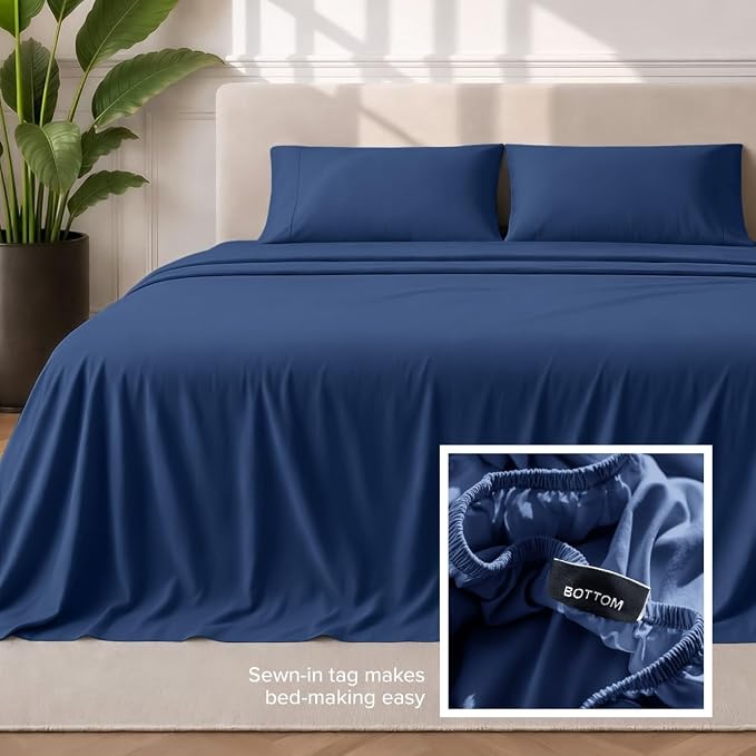 Bare Home Cal King Sheet Set - 1800 Ultra-Soft (California King, Dark Blue) | Deep Pockets 6 to 15 Inches, Breathable, Hypoallergenic, Hotel Luxury, Easy Fit, Soft, All-Season